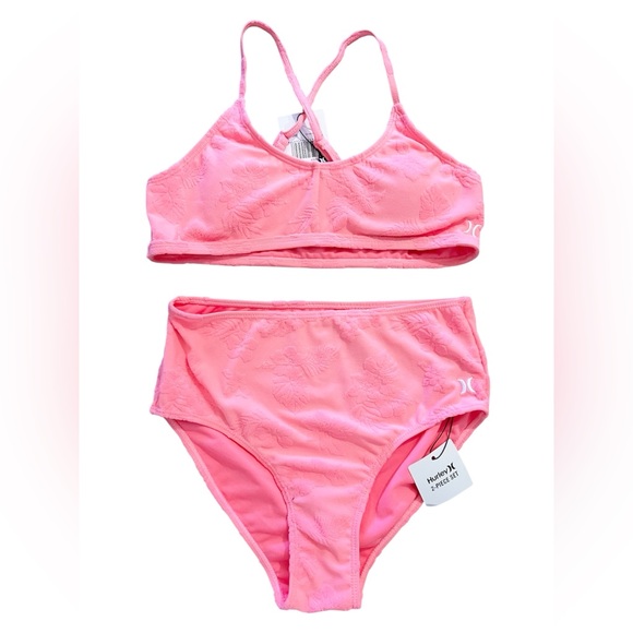 Hurley Girls Pink High Waisted Bikini 2-Piece Swimsuit Set Size 14 NWT - Picture 1 of 5